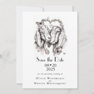 Pencil Sketch Nubian Goats Wedding  Invitation