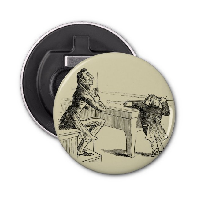 Pencil Sketch of Two Men Playing Pool Bottle Opener (Front)