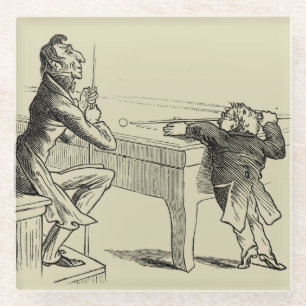 Pencil Sketch of Two Men Playing Pool Glass Coaster