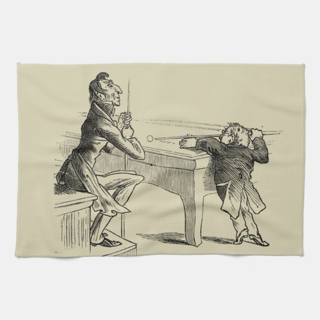 Pencil Sketch of Two Men Playing Pool Kitchen Towel (Horizontal)