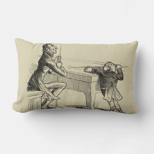 Pencil Sketch of Two Men Playing Pool Lumbar Pillow (Front)