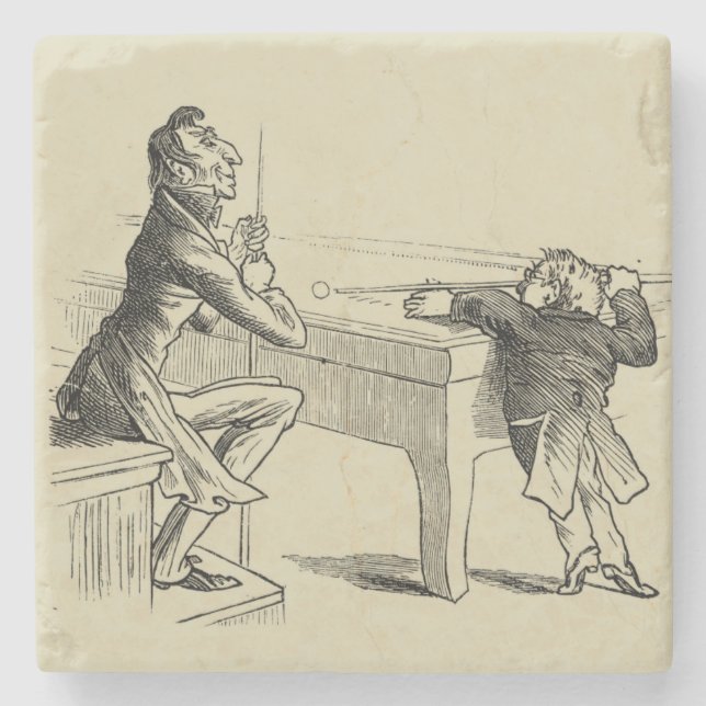 Pencil Sketch of Two Men Playing Pool Stone Coaster (Front)