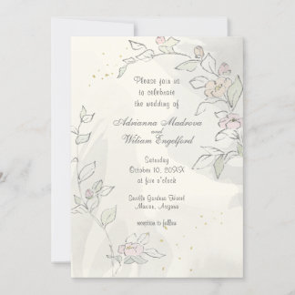 Pencil Sketch Pink Flowers Wedding Invitation