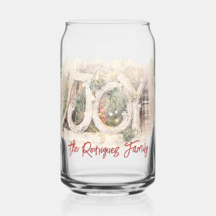 Pencil Sketch Rustic JOY Christmas Art Can Glass