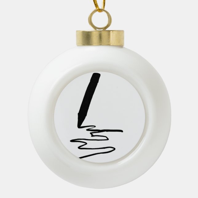 Pencil Sketching Silhouette Drawing Ceramic Ball Christmas Ornament (Front)