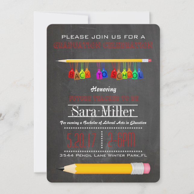 Pencil Teacher Graduation Invitation (Front)