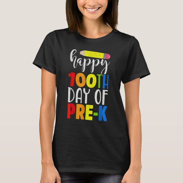 Pencil Teacher Student  Happy 100th Day Of School  T-Shirt (Front)
