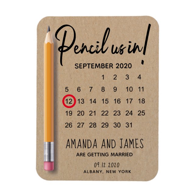 Pencil Us In Calendar Cardboard Save The Date Magnet (Vertical)