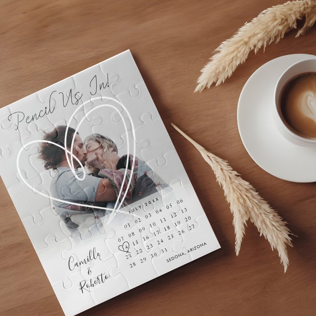 Pencil Us In Calendar Modern Minimal Couple Photo Jigsaw Puzzle (Pencil Us In Calendar Modern Minimal Couple Photo Jigsaw Puzzle)
