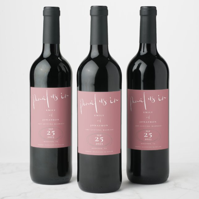 Pencil Us In Dusty Pink Informal Save the Date Wine Label (Bottles)