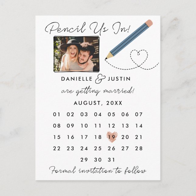 "Pencil Us In" Modern Calendar Save the Date Announcement Postcard (Front)