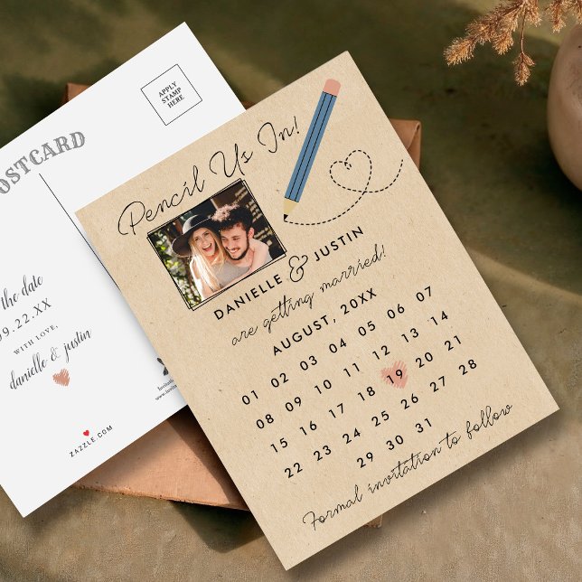 "Pencil Us In" Modern Calendar Save the Date Announcement Postcard (Creator Uploaded)