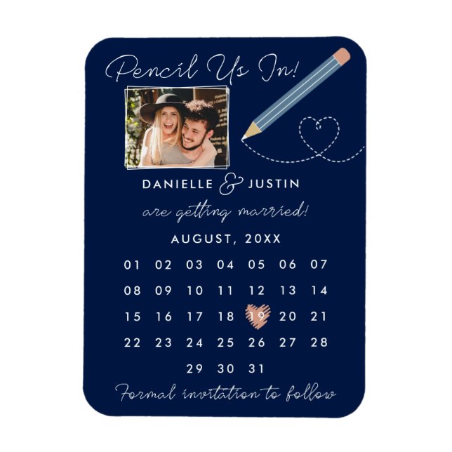 "Pencil Us In" Modern Calendar Save the Date Magnet (Vertical)
