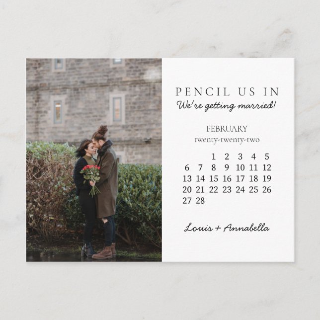 Pencil Us In Save the Date February 2022 Calendar Postcard (Front)
