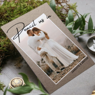 Pencil Us In Save The Date Photo Wedding Announcem Announcement Postcard