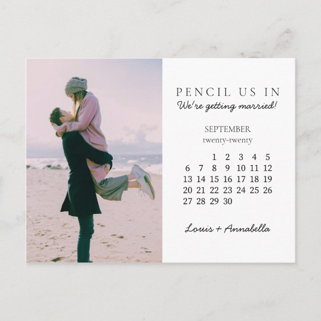 Pencil Us In Save the Date September 2020 Calendar Postcard (Front)