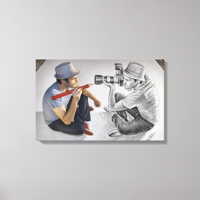 Pencil Vs Camera - 3D Mirror Canvas Print (Front)
