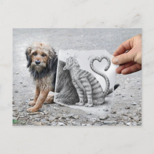 Pencil Vs Camera - Dog and Cat Postcard