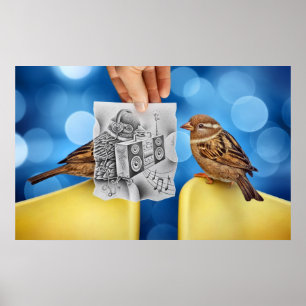 Pencil Vs Camera - Electro Bird Poster