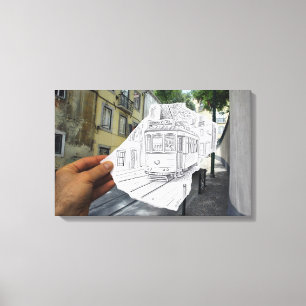 Pencil Vs Camera - Lisbon Tram Canvas Print
