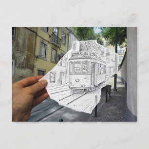 Pencil Vs Camera - Lisbon Tram Postcard