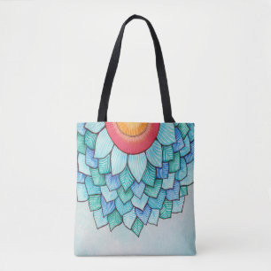 Pencil Watercolor Tropical Flower Tote Bag