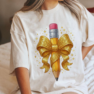 Pencil With Golden Bow And Sparkles Tri-Blend Shirt