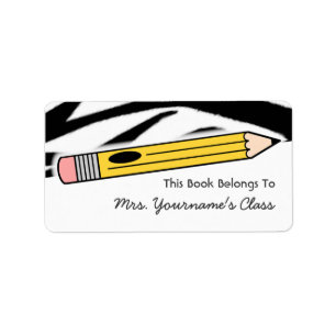 Pencil & Zebra Print School Book Label