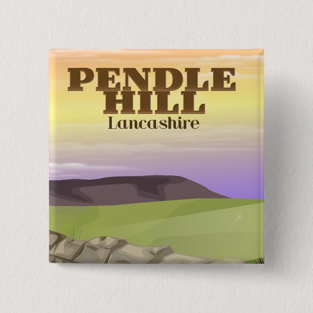 Pendle Hill Lancashire 2 Inch Square Button (Front)