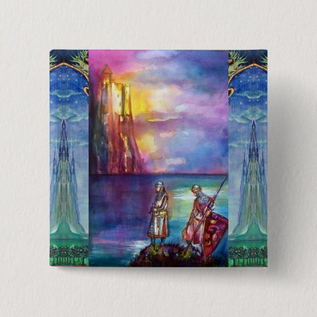 PENDRAGON Medieval Knights,Lake Sunset,Fantasy 2 Inch Square Button (Front)