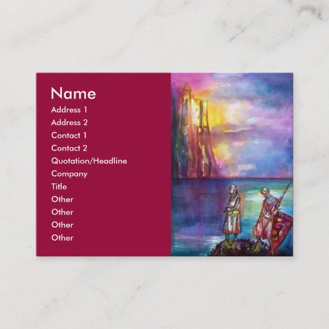 PENDRAGON Medieval Knights,Lake Sunset,Fantasy Business Card (Front)