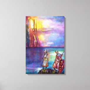PENDRAGON Medieval Knights,Lake Sunset,Fantasy Canvas Print