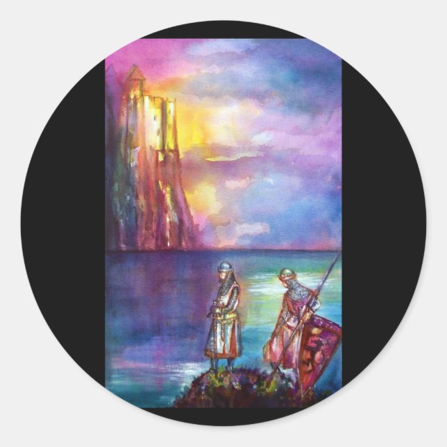 PENDRAGON Medieval Knights,Lake Sunset,Fantasy Classic Round Sticker (Front)
