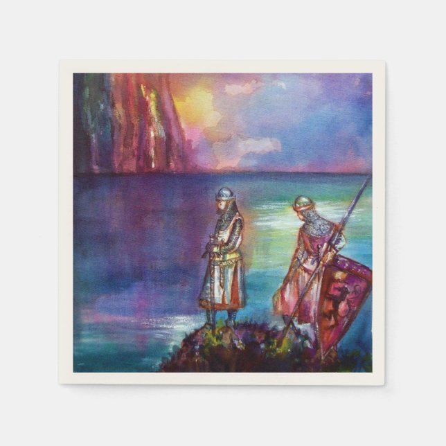 PENDRAGON Medieval Knights,Lake Sunset,Fantasy Napkin (Front)