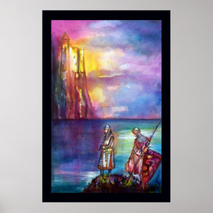 PENDRAGON Medieval Knights,Lake Sunset,Fantasy Poster