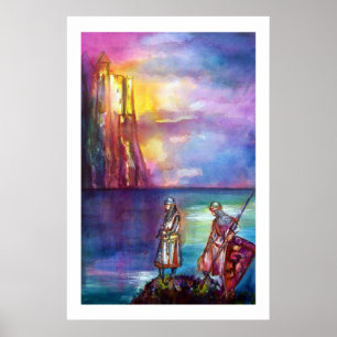 PENDRAGON Medieval Knights,Lake Sunset,Fantasy Poster