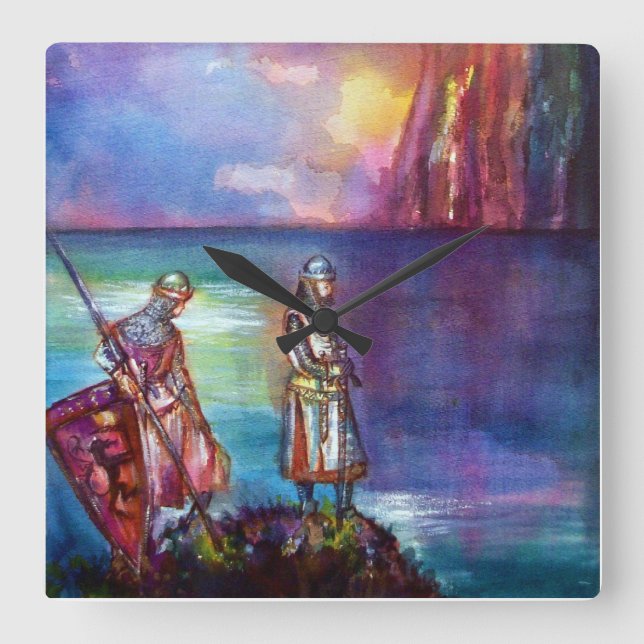 PENDRAGON Medieval Knights,Lake Sunset,Fantasy Square Wall Clock (Front)
