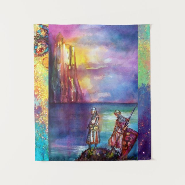 PENDRAGON Medieval Knights,Lake Sunset,Fantasy Tapestry (Front)