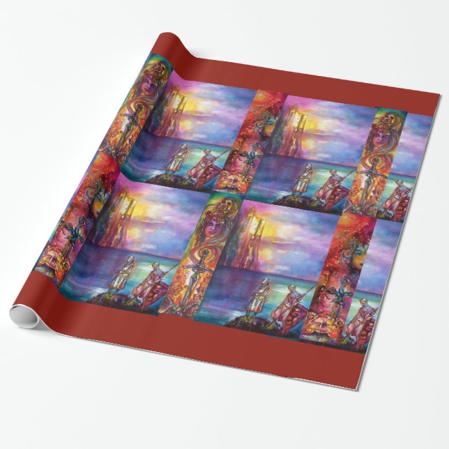 PENDRAGON Medieval Knights,Lake Sunset,Fantasy Wrapping Paper (Unrolled)