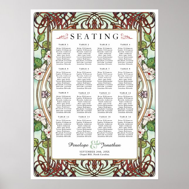 PENELOPE 01 A - Tableau de sièges Mariages - Moyen (Devant)