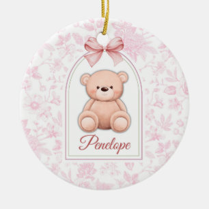 Penelope   Custom Pink Teddy Bear Nursery Design  Ceramic Ornament