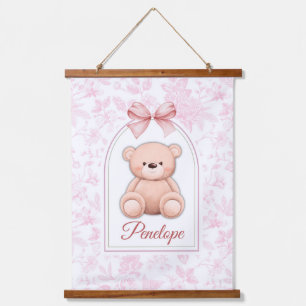 Penelope   Custom Pink Teddy Bear Nursery Design  Hanging Tapestry
