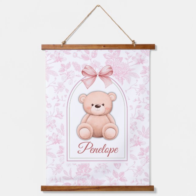 Penelope | Custom Pink Teddy Bear Nursery Design  Hanging Tapestry (Front)