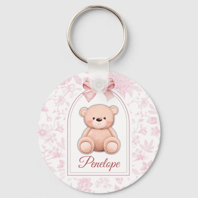 Penelope | Custom Pink Teddy Bear Nursery Design  Keychain (Front)