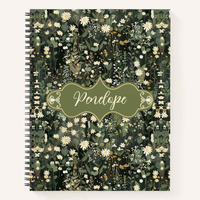 Penelope Dark Daisy Floral Deluxe Notebook (Front)