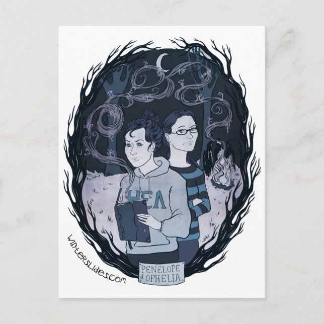 "Penelope & Ophelia" Postcard - Winter Slides (Front)