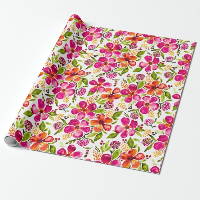 Penelope Watercolor Floral Designer Wrapping Paper (Unrolled)