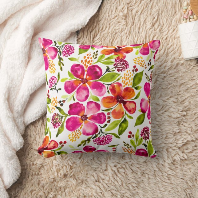 Penelope Watercolor Splatter & Flowers Reversible  Throw Pillow (Blanket)