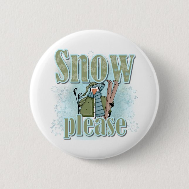 Pengin Ski Snow Please 2 Inch Round Button (Front)