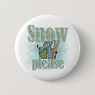 Pengin Ski Snow Please 2 Inch Round Button